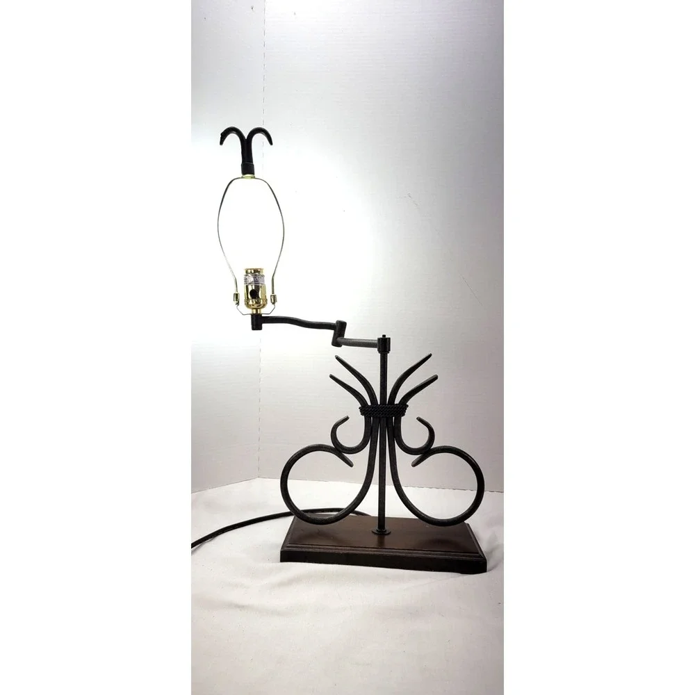 Vintage Wrought Iron Portable Table Lamp Western Style w Swing Arm 22